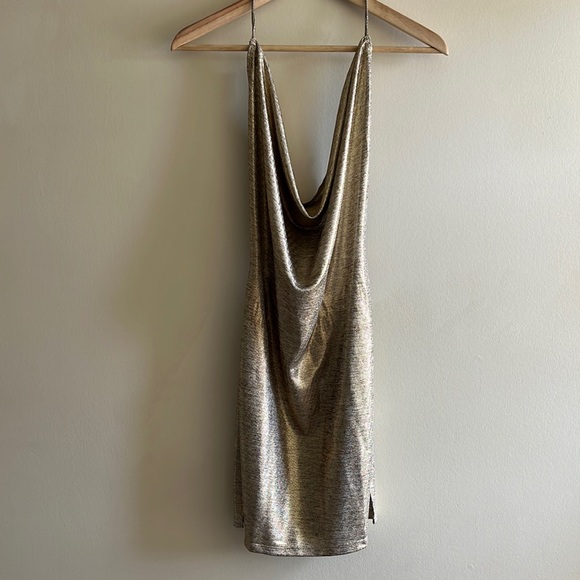 SHEIN Gold Slit Mini Dress - Picture 3 of 4